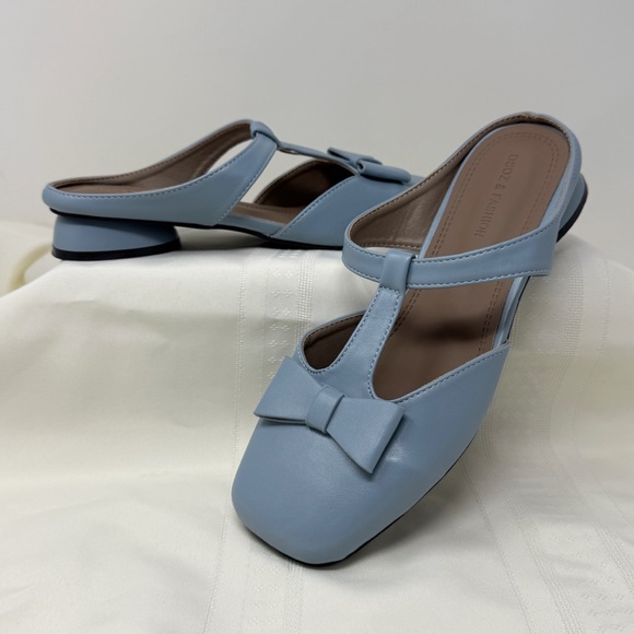 DSOZ & Fashion Blue Bow Slingback Flats EU 40 Square Toe Low Heel Mary Jane - Picture 16 of 16